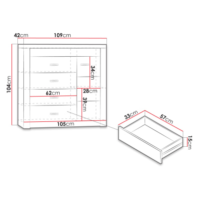 Komoda s LED osvetlením CHALAPATA - šírka 109 cm, jaseň tmavý