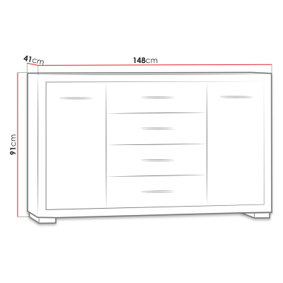 Kombinovaná komoda ITUNI - šírka 148 cm, dub santana