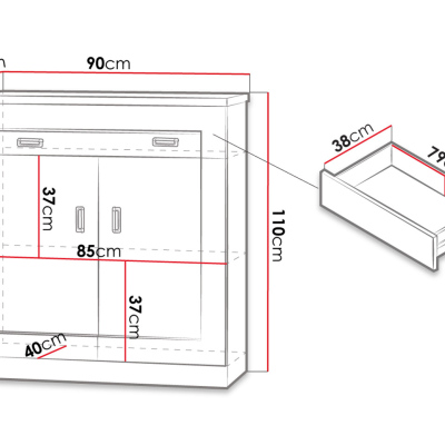 Kombinovaná komoda MERLO - šírka 90 cm, dub
