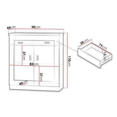 Kombinovaná komoda MERLO - šírka 90 cm, dub