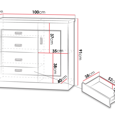 Kombinovaná komoda MERLO - šírka 100 cm, dub
