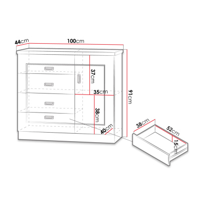 Kombinovaná komoda MERLO - šírka 100 cm, dub