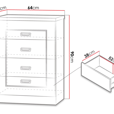 Zásuvková komoda MERLO - šírka 63 cm, dub