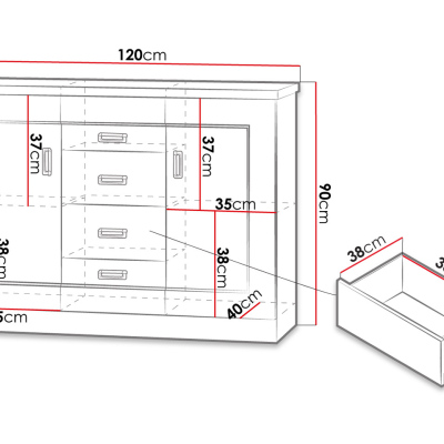 Kombinovaná komoda MERLO - šírka 120 cm, dub