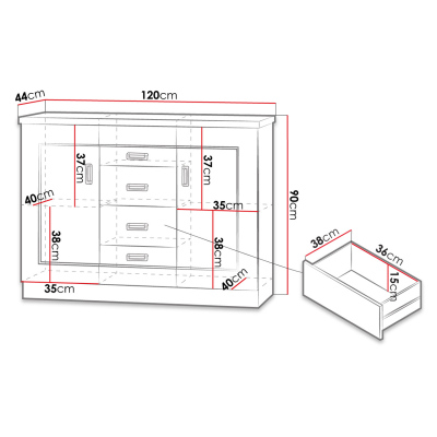 Kombinovaná komoda MERLO - šírka 120 cm, dub