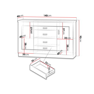 Kombinovaná komoda MERLO - šírka 140 cm, dub