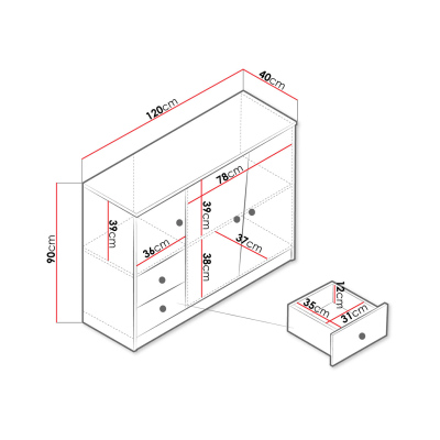 Kombinovaná komoda CHIMA 2 - dub artisan / biela
