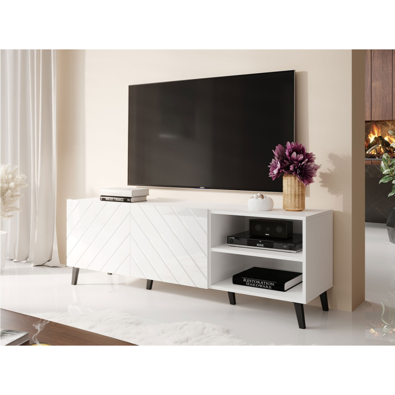 TV stolík 150 cm BERMEJO - biely / lesklý biely