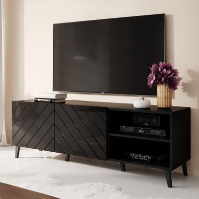 TV stolík 150 cm BERMEJO - čierny / lesklý čierny