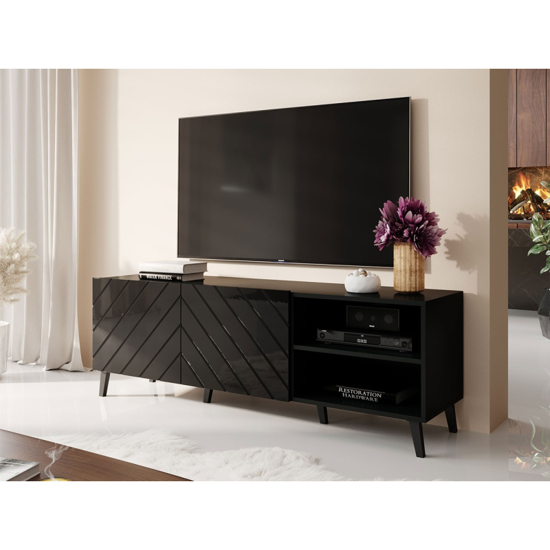 TV stolík 150 cm BERMEJO - čierny / lesklý čierny