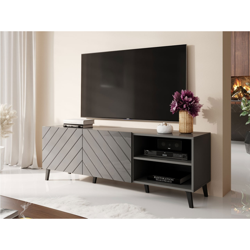 TV stolík 150 cm BERMEJO - grafitový / lesklý grafitový