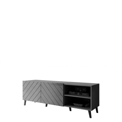 TV stolík 150 cm BERMEJO - grafitový / lesklý grafitový