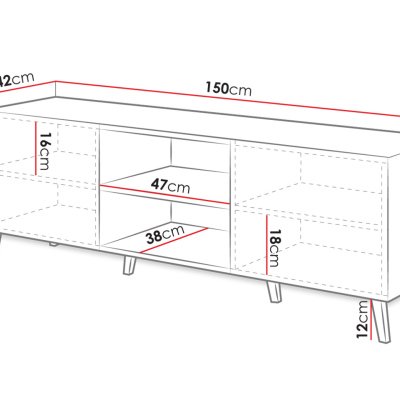 TV stolík 150 cm BERMEJO - biely / lesklý biely