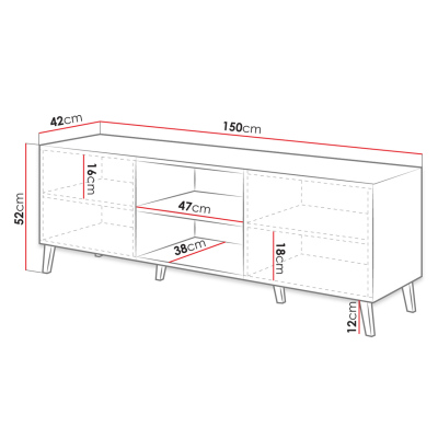 TV stolík 150 cm BERMEJO - biely / lesklý biely