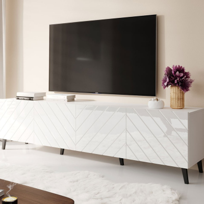 TV stolík 200 cm BERMEJO - biely / lesklý biely