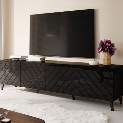 TV stolík 200 cm BERMEJO - čierny / lesklý čierny