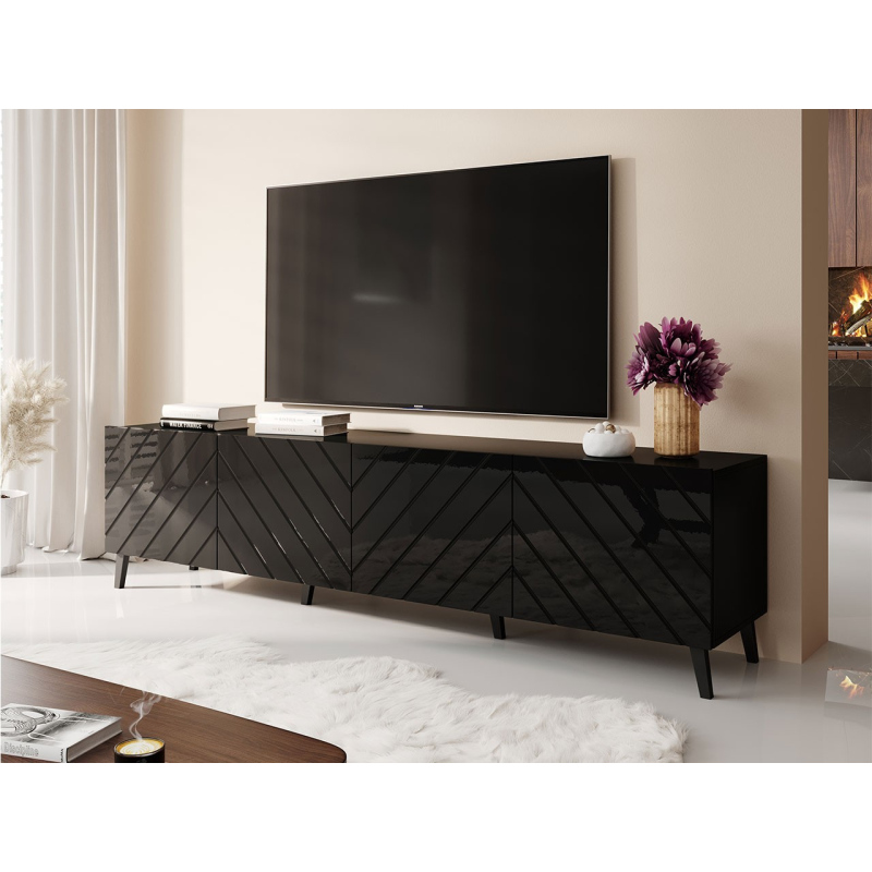 TV stolík 200 cm BERMEJO - čierny / lesklý čierny