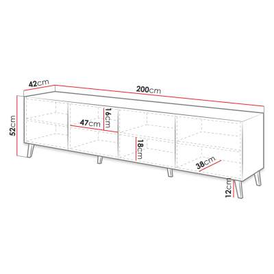 TV stolík 200 cm BERMEJO - čierny / lesklý čierny