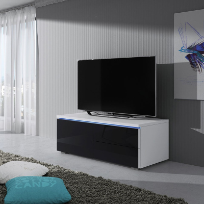 Televízny stolík s LED osvetlením FERNS 11 - biely / lesklý čierny, ľavý