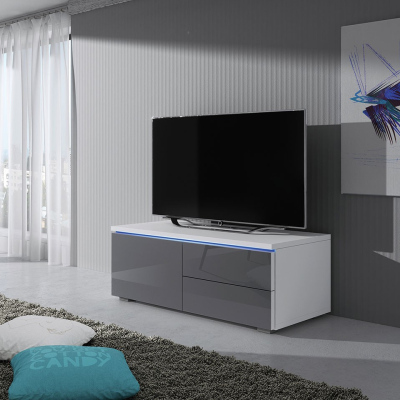 Televízny stolík s LED osvetlením FERNS 11 - biely / lesklý šedý, ľavý