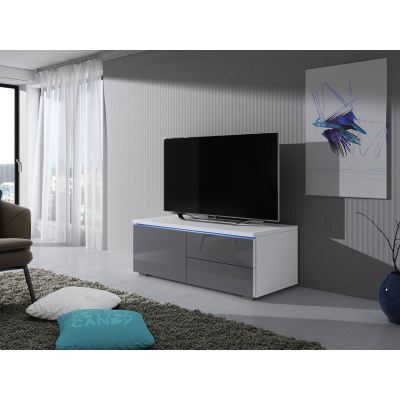 Televízny stolík s LED osvetlením FERNS 11 - biely / lesklý šedý, ľavý