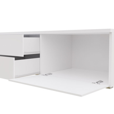 Televízny stolík s LED osvetlením FERNS 11 - biely / lesklý biely, pravý