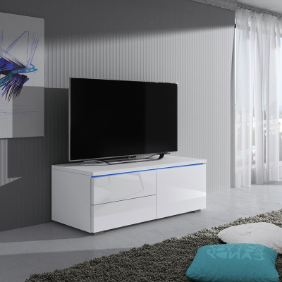 Televízny stolík s LED osvetlením FERNS 11 - biely / lesklý biely, pravý