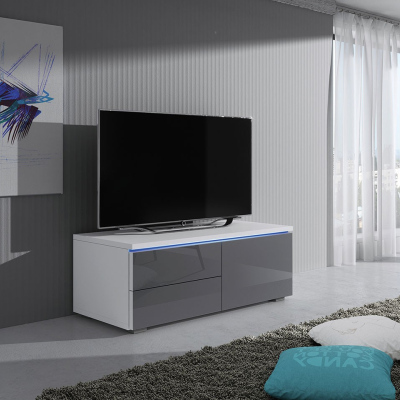 Televízny stolík s LED osvetlením FERNS 11 - biely / lesklý šedý, pravý