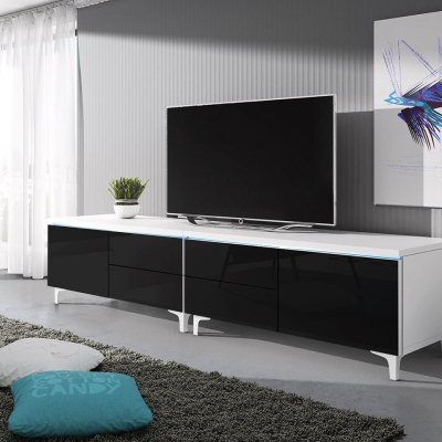 Televízny stolík na nožičkách s LED osvetlením FERNS 11 - biely / lesklý čierny