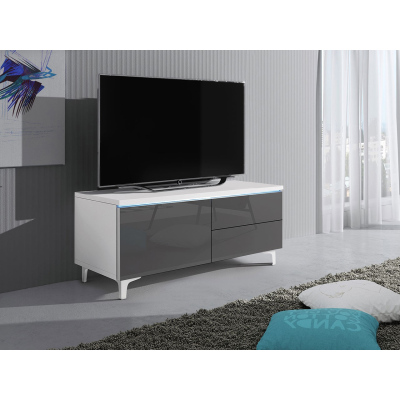 Televízny stolík na nožičkách s LED osvetlením FERNS 11 - biely / lesklý šedý, ľavý