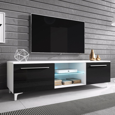 Televízny stolík na nožičkách s LED osvetlením FERNS 13 - biely / lesklý čierny