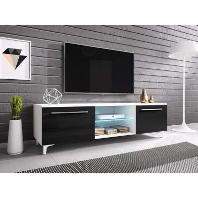 Televízny stolík na nožičkách s LED osvetlením FERNS 13 - biely / lesklý čierny