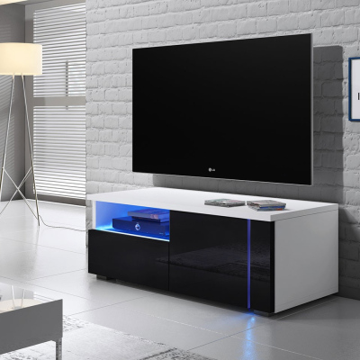 Televízny stolík s LED osvetlením FERNS 12 - biely / lesklý čierny, pravý