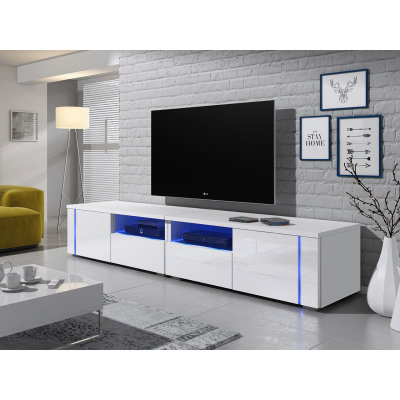 Televízny stolík s LED osvetlením FERNS D 12 - biely / lesklý biely