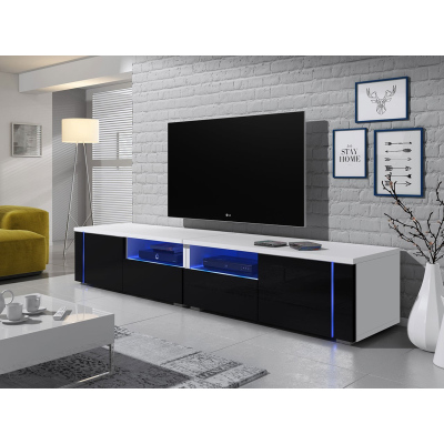 Televízny stolík s LED osvetlením FERNS D 12 - biely / lesklý čierny