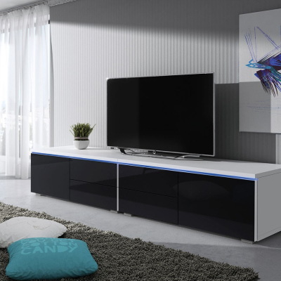 Televízny stolík s LED osvetlením FERNS D 11 - biely / lesklý čierny