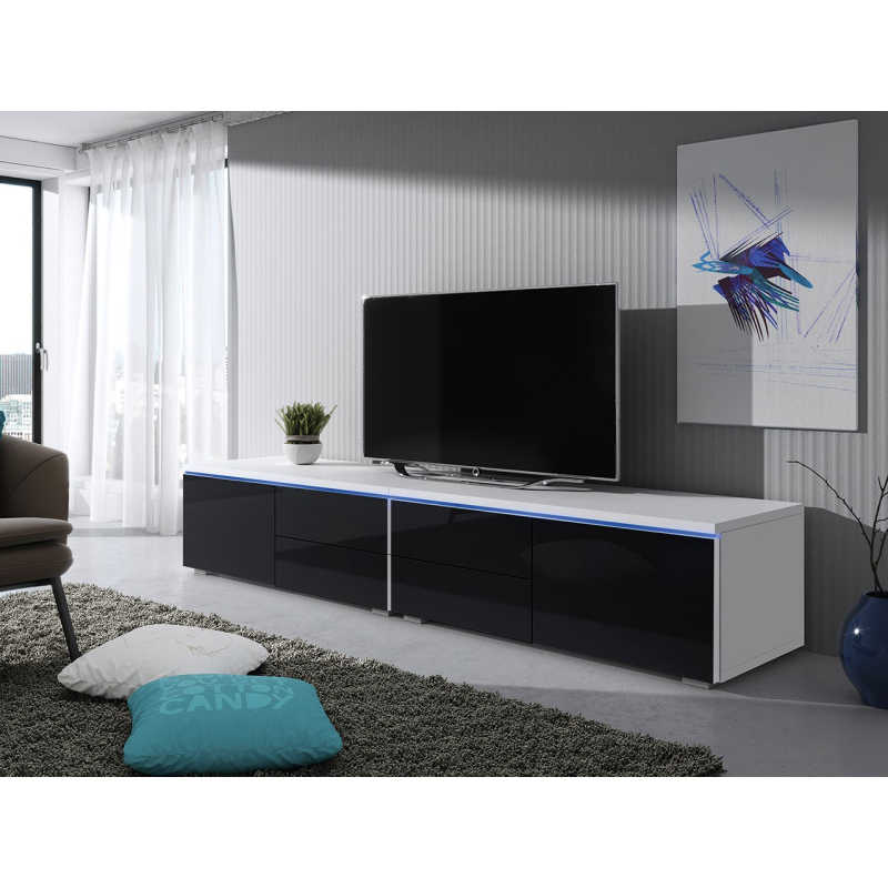 Televízny stolík s LED osvetlením FERNS D 11 - biely / lesklý čierny