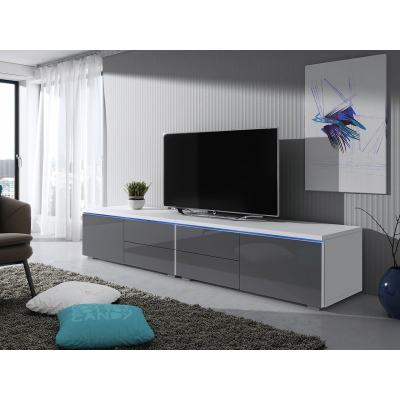 Televízny stolík s LED osvetlením FERNS D 11 - biely / lesklý šedý