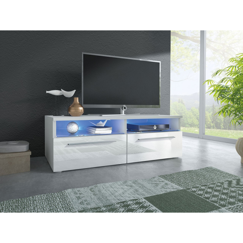 Televízny stolík s LED osvetlením FERNS 6 - biely / lesklý biely