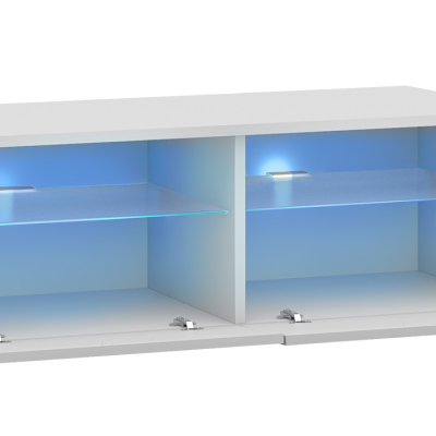 Televízny stolík s LED osvetlením FERNS 6 - biely / lesklý čierny