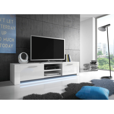 Televízny stolík s LED osvetlením FERNS 9 - biely / lesklý biely