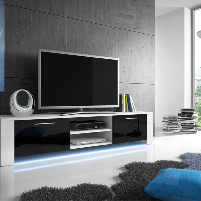 Televízny stolík s LED osvetlením FERNS 9 - biely / lesklý čierny