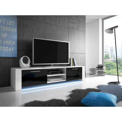 Televízny stolík s LED osvetlením FERNS 9 - biely / lesklý čierny