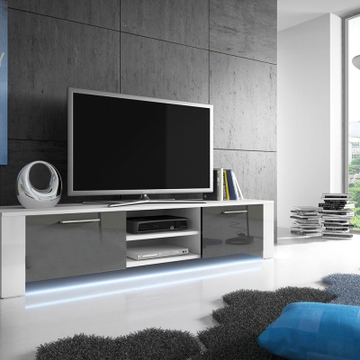 Televízny stolík s LED osvetlením FERNS 9 - biely / lesklý šedý