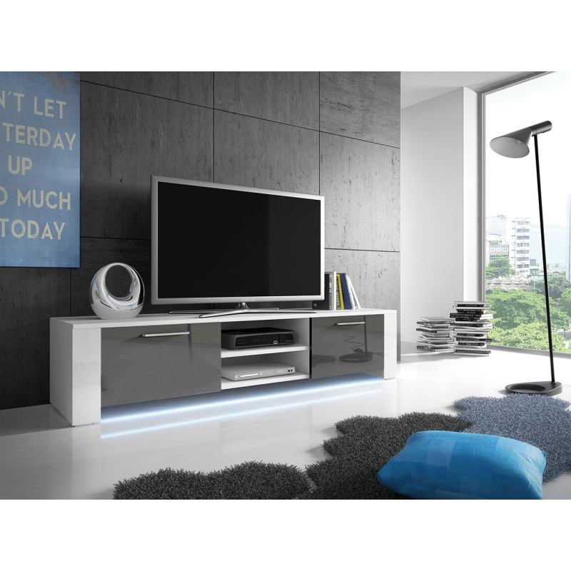 Televízny stolík s LED osvetlením FERNS 9 - biely / lesklý šedý