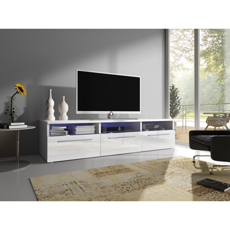 Televízny stolík s LED osvetlením FERNS 2 - biely / lesklý biely