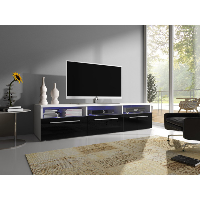 Televízny stolík s LED osvetlením FERNS 2 - biely / lesklý čierny