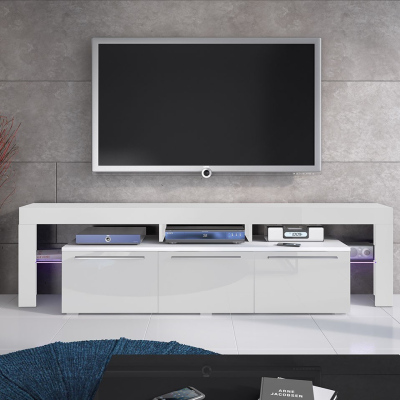 Televízny stolík s LED osvetlením LAME - biely / lesklý biely
