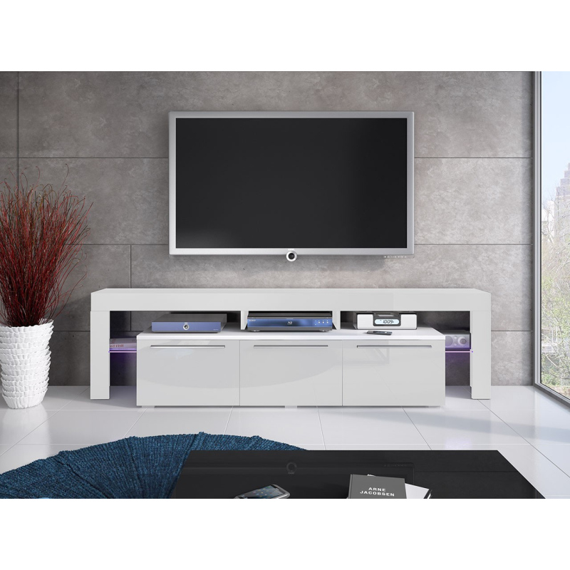 Televízny stolík s LED osvetlením LAME - biely / lesklý biely