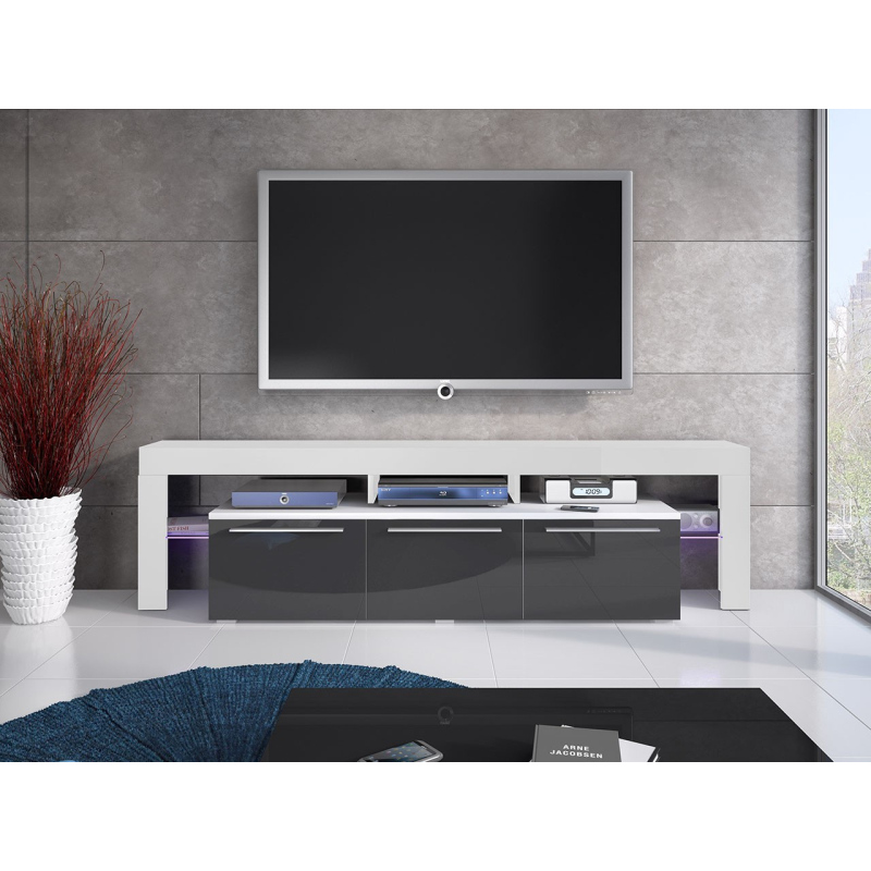 Televízny stolík s LED osvetlením LAME - biely / lesklý šedý
